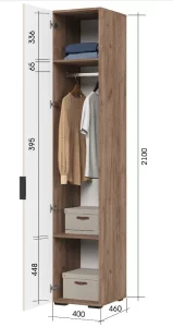 купить соната шк 01 шкаф 400 (400х2100х460) фасад мдф моно керамика/корпус дуб крафт табачный в Краснодаре