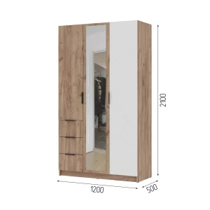 купить орегон шк 03 шкаф 3х-створчатый (1200х2100х500) фасад мдф белый супермат,дуб крафт табачный/корпус дуб крафт табачный в Краснодаре