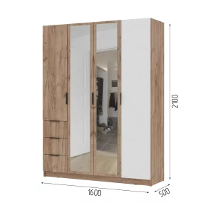 купить орегон шк 04 шкаф 4х-створчатый (1600х2100х500) фасад мдф белый супермат,дуб крафт табачный/корпус дуб крафт табачный в Краснодаре